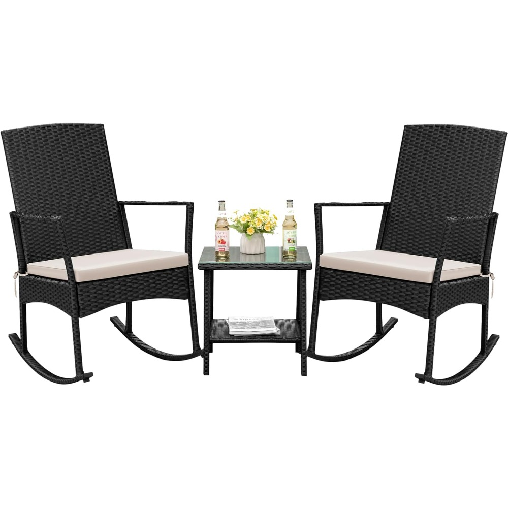 Outdoor Furniture Balcony - Flamaker Rocking Chair Outdoor PE Rattan