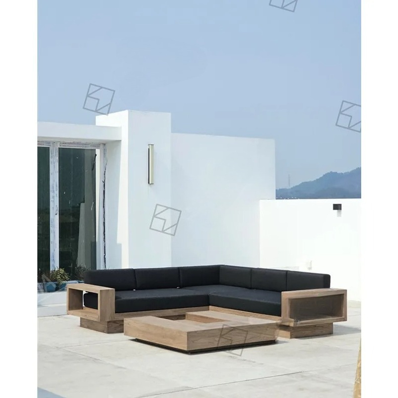 Outdoor Furniture Teak - Modern Garden L-Shaped Sectional Sofas Teak