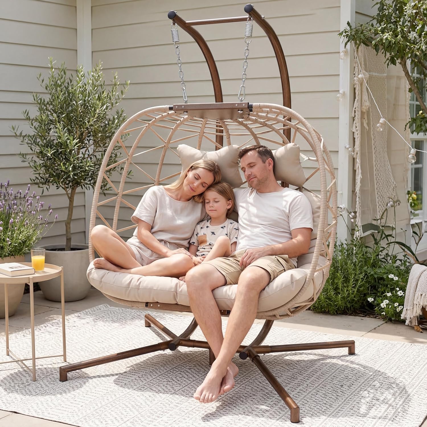 Hanging Egg Chair - 2-Person Wicker Swing Egg Chair with