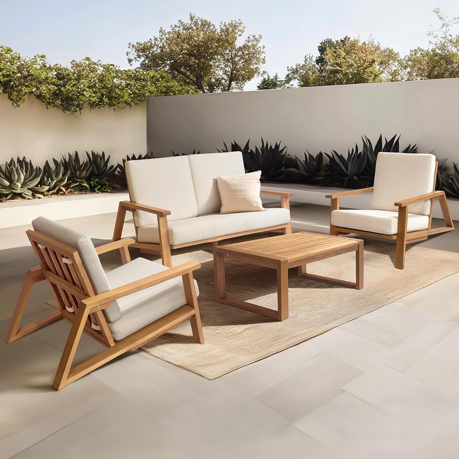Outdoor Furniture Teak - 4-Piece Deep Seating Teak Patio Furniture
