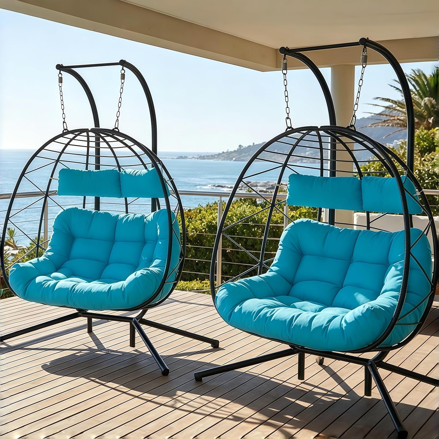 Hanging Egg Chair - Set of 2 Wicker Hanging Egg