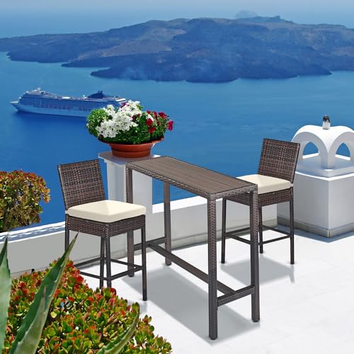 Outdoor Furniture Legs - Brown Wicker Rectangular Tall Outdoor Bar