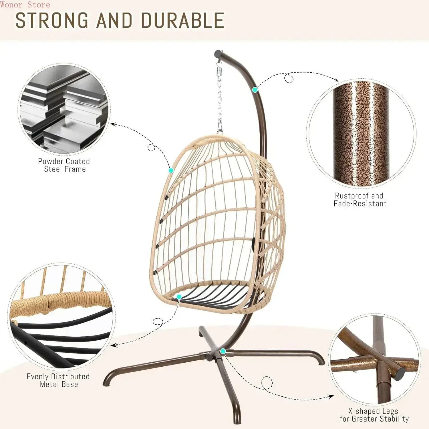 Hanging Egg Chair - Outdoor Swing Egg Chair with Stand,