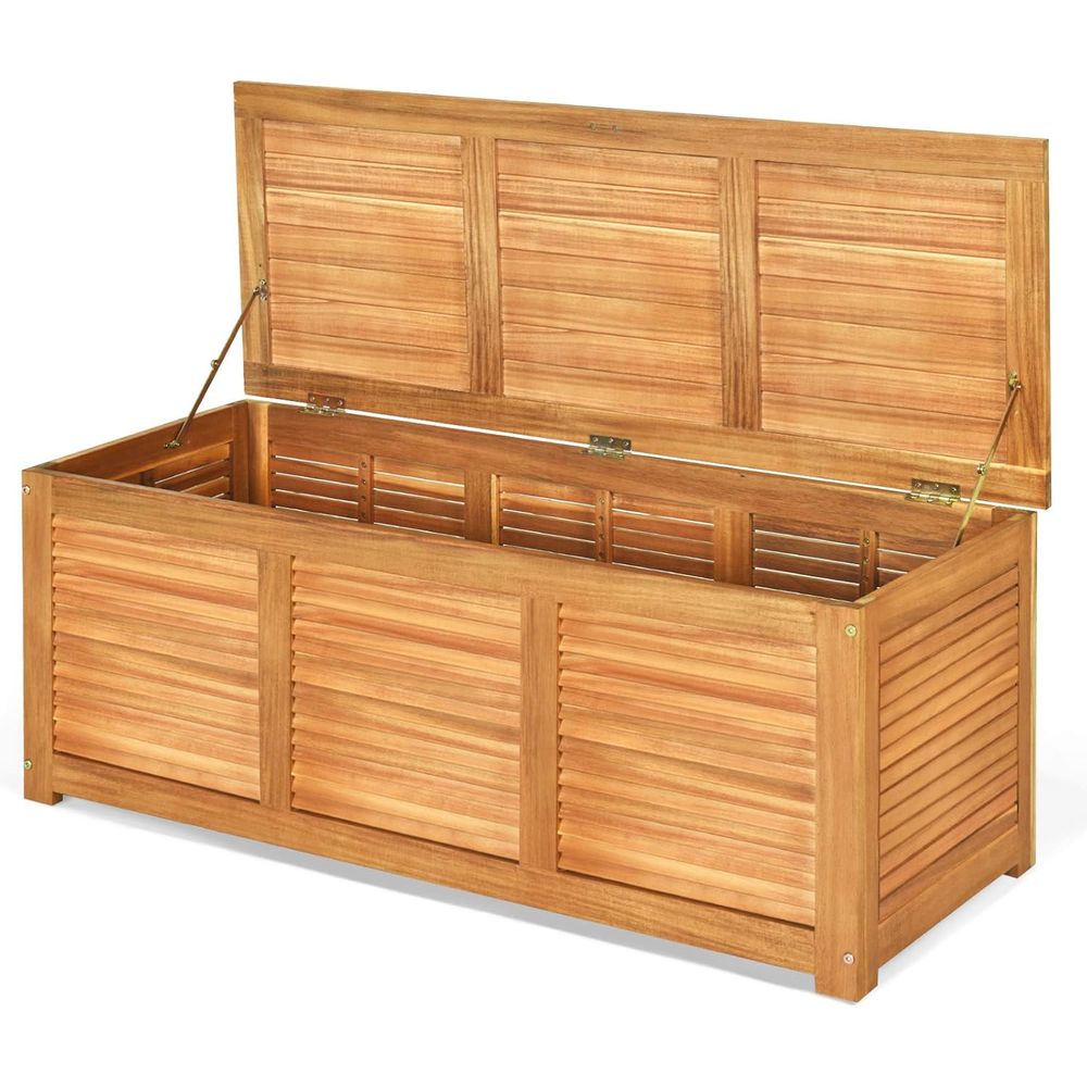 Outdoor Furniture In - 46 Gallon Acacia Wood Deck Storage