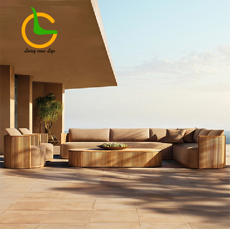 Outdoor Furniture Teak - Luxury L-shaped Teak Wood Outdoor Sofa