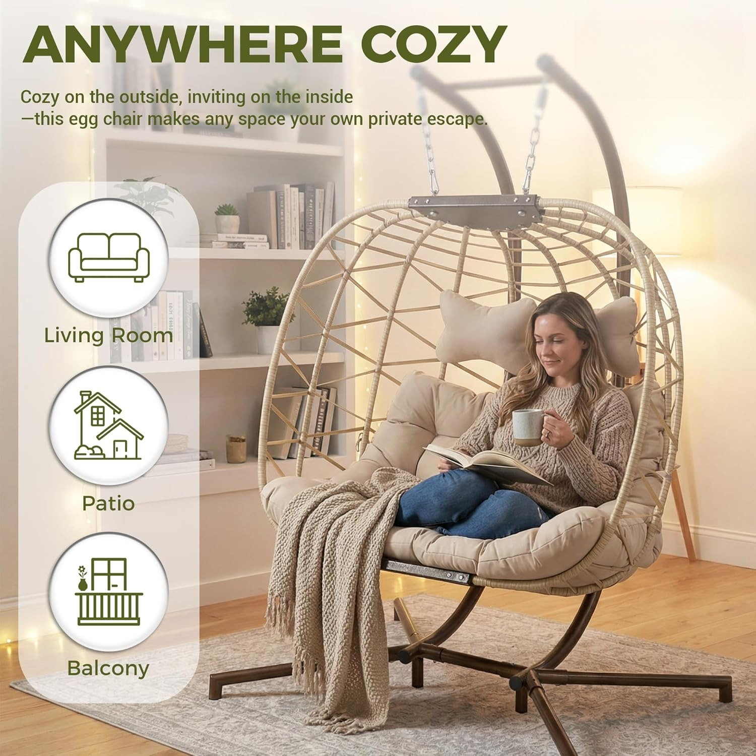 2-Person Wicker Swing Egg Chai - Hanging Egg Chair incelemesi ve fiyatı