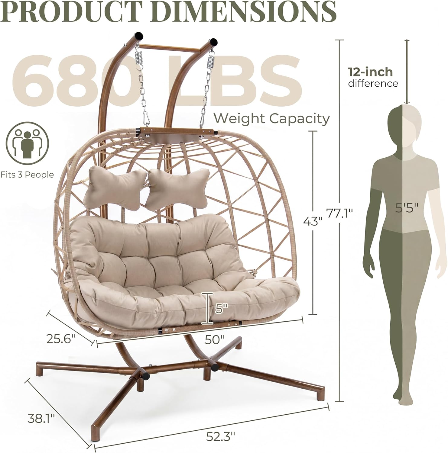 2-Person Wicker Swing Egg Chai - Hanging Egg Chair incelemesi ve fiyatı
