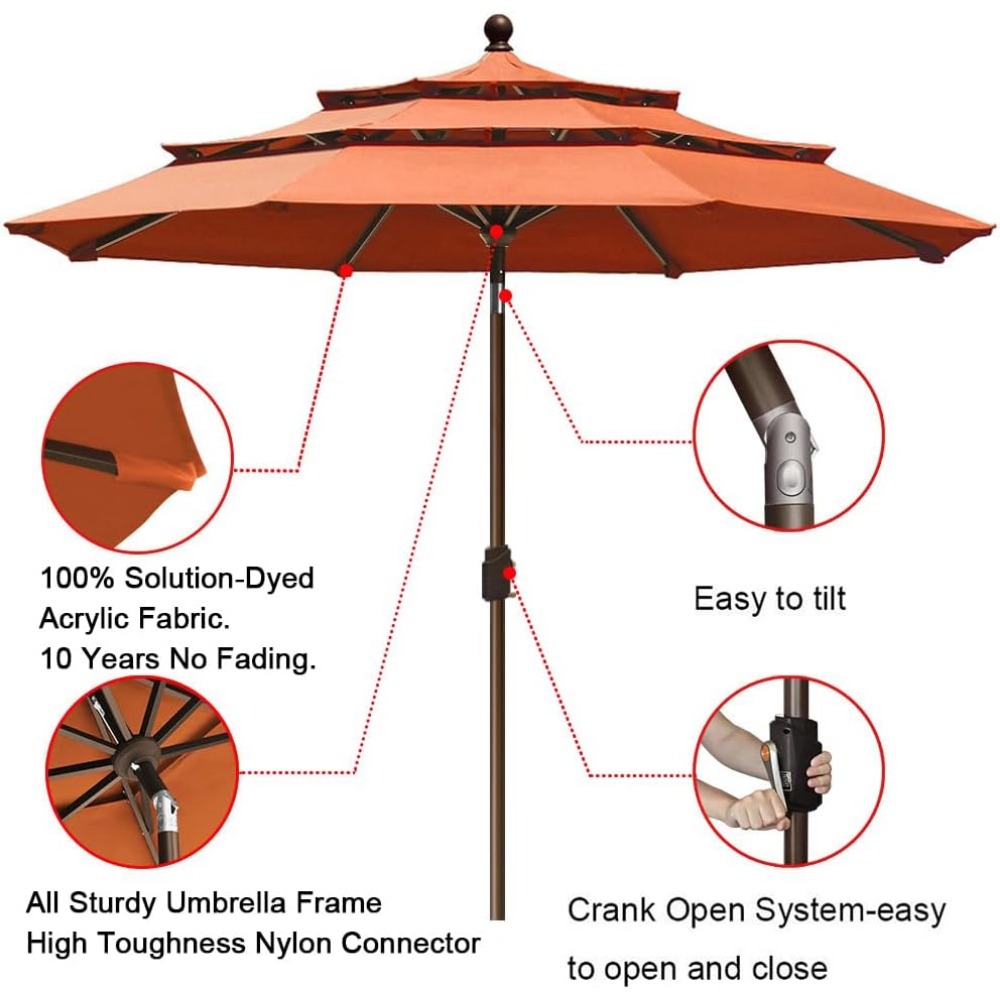 USA 9Ft 3 Tiers Market Umbrell - Outdoor Furniture Year Round incelemesi ve fiyatı