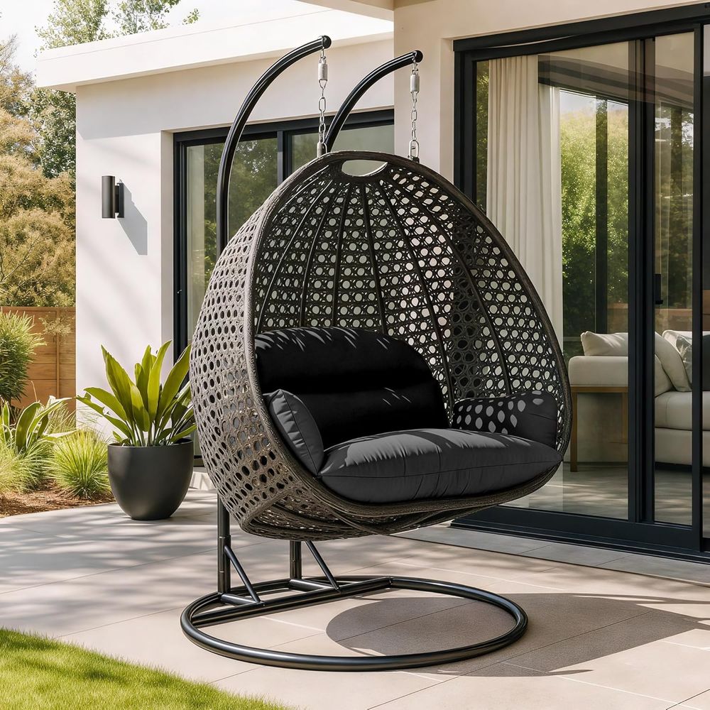 Black 2-Person Wicker Hanging  - Hanging Egg Chair incelemesi ve fiyatı