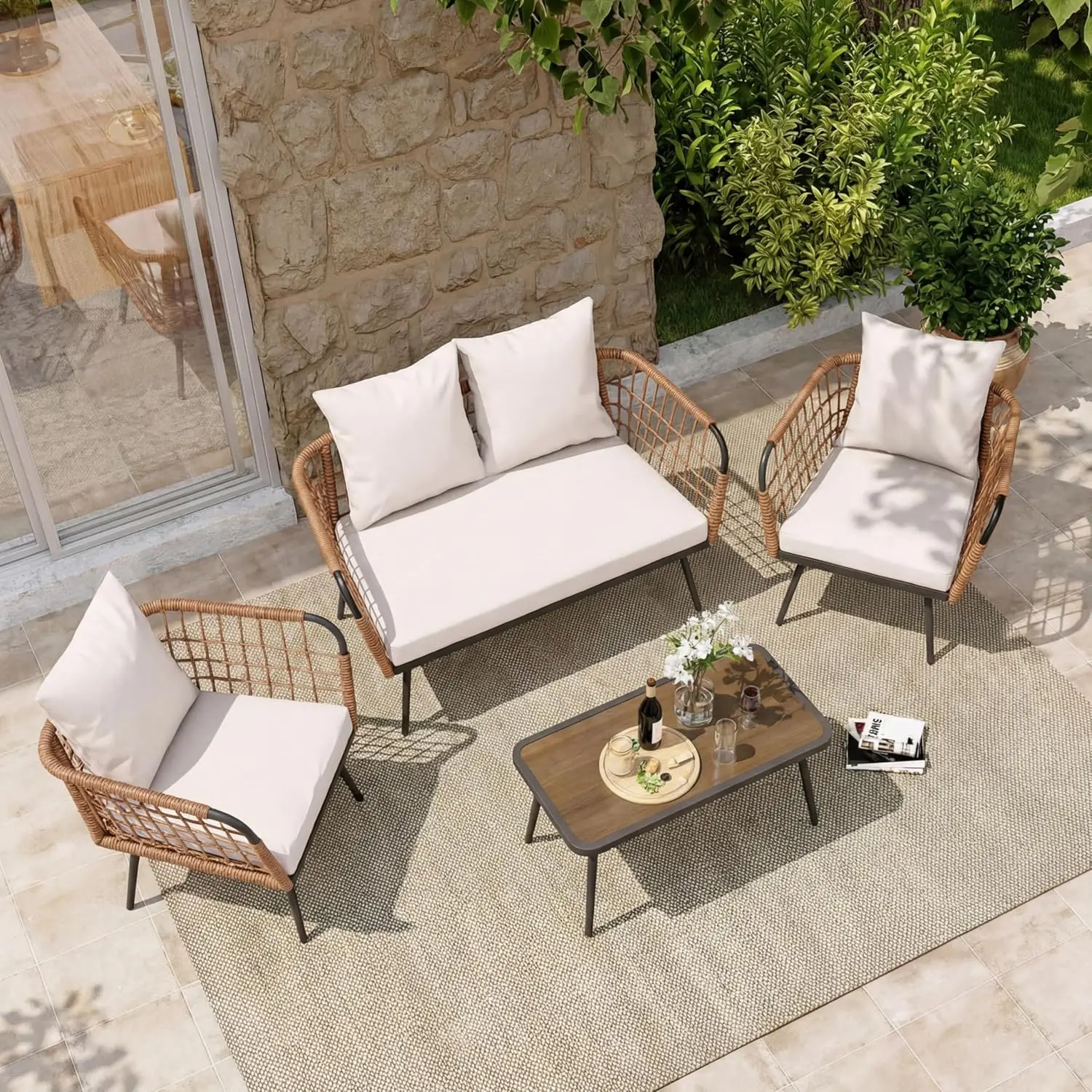 4 Piece Rattan Outdoor Furnitu - Outdoor Furniture Balcony incelemesi ve fiyatı